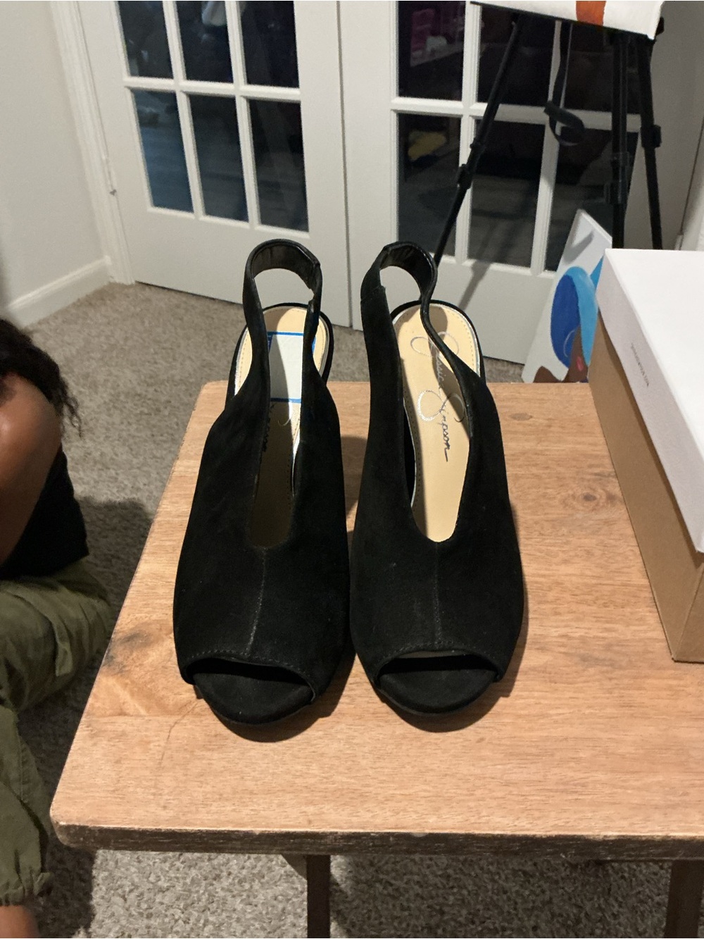 Jessica Simpson Black Suede Peep-Toe Slingback Heels